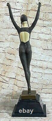 Signé D. H. Bronze Art Déco Fille Statue Étoile Poisson Entertainer Danseuse