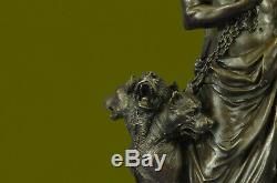 Signé Dieu Grec Pluto avec Chien Fonte Bronze Sculpture Figurine Statue Art Déco