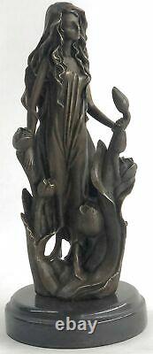 Signé Mavchi Bronze Statue Art Nouveau Déco Fleur Fille Figure Décoration Gift