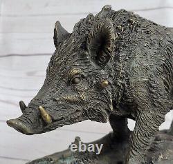 Signée Barye Sanglier Sauvage Cochon Bronze Sculpture Figurine Art Deco Maison