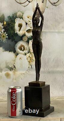 Signée Bronze Sculpture Rare Art Déco Danseur Statue Sur Marbre Base Figurine Nr