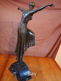 Signée Chiparus Bronze Statue, Art Déco Danseuse Sculpture Deco