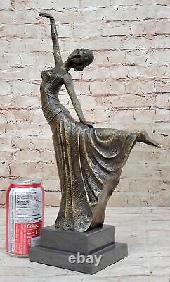 Signée D. H! 100% Véritable Bronze Statue Art Déco Danseuse Bronze Sculpture