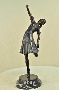 Signée Danseur Bronze Marbre Statue Sculpture 22 Grand Figurine Art Déco