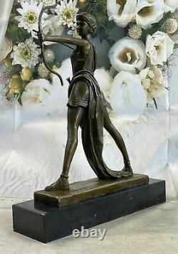 Signée Fonte Bronze Diana The Chasseresse Art Déco Nu Sculpture Statue Affaire