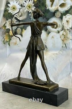 Signée Fonte Bronze Diana The Chasseresse Art Déco Nu Sculpture Statue Affaire
