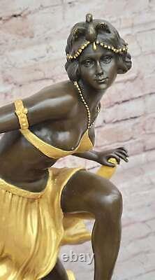 Signée Or Patine Art Déco Bronze Sculpture par A Gory Nouveau Marbre Ouvre
