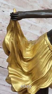 Signée Or Patine Art Déco Bronze Sculpture par A Gory Nouveau Marbre Ouvre