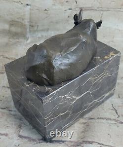 Signée Original Rhinocéros Avec / Corne Bronze Sculpture Art Déco de Style