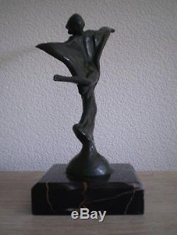 Statue Bronze 1930 Danseuse Art Deco Max Le Verrier Sculpture Dlg Mascotte Auto