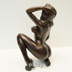 Statue Sculpture Demoiselle Nue Sexy Pin-up Style Art Deco Bronze massif