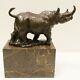 Statue Sculpture Rhinoceros Animalier Style Art Deco Bronze Massif Signe