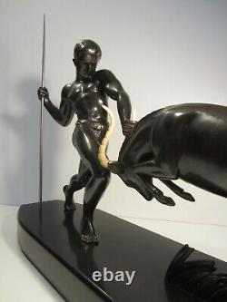 Statuette Sculpture Art Deco De Kowas Chasseur Antilope/figurine/pas En Bronze