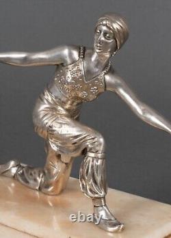 Sujet Art Déco danseuse orientale Van de Voorde bronze argenté socle onyx H5426