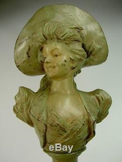 Superb Statue Art Nouveau Sculpture Buste Jeune Fille 1900 Van Der Straeten Deco
