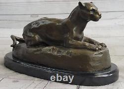 Superbe Art Déco 100% Large Bronze Puma/ Léopard/ Jaguar/ Grand Chat Déco