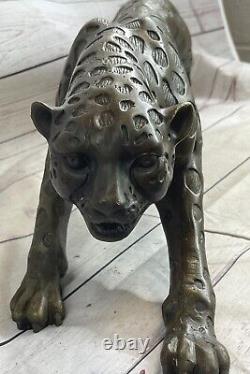 Superbe Art Déco 100% Large Bronze Puma/ Léopard/ Jaguar/ Grand Chat Sculpture