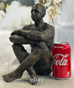 Superbe Art Déco Homme, Bronze Statue Dali Marbre Base Sculpture Statue