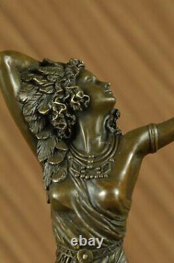Superbe Art Déco Solide Bronze Danseuse Après Colinet Sculpture Marbre Figurine