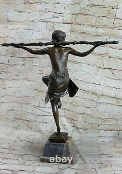 Superbe Grand Bronze Statue Art Déco Danseuse Avec Thyrsus Signée Pierre Le