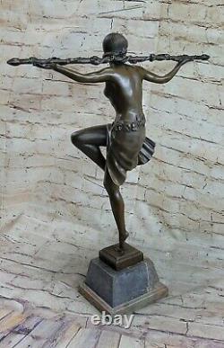 Superbe Grand Bronze Statue Art Déco Danseuse W Thyrsus Signée Pierre le Faguays