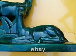 Superbe Sculpture En Faïence Signée Charles Lemanceau art deco c1930 Antilopes