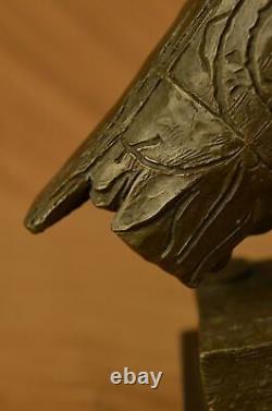 Tout Bronze Marbre Base Moderne Art Déco Cubism Sculpture Hibou Oiseau Figurine