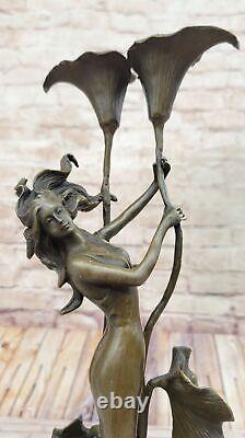 Tulipe Jeune Fille Chandelier Statue Bronze Art Déco Bougeoir Sculpture