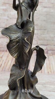 Tulipe Jeune Fille Chandelier Statue Bronze Art Déco Bougeoir Sculpture