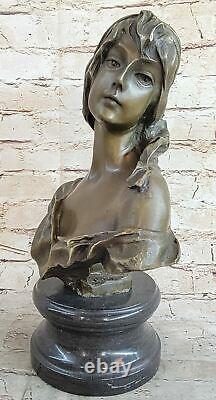 Victorien Chair Femelle Buste'Art Nouveau Déco Bronze Marbre Sculpture Figurine