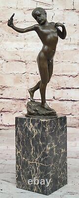 Vintage 100% Solide Bronze Garçon Fonte Statue Art Déco Sculpture Figurine