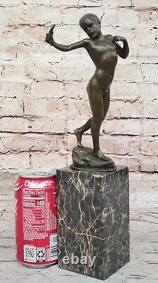 Vintage 100% Solide Bronze Garçon Fonte Statue Art Déco Sculpture Figurine