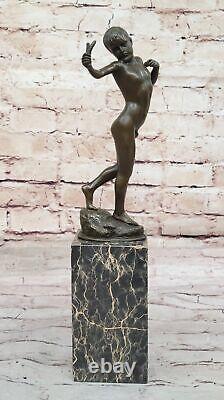 Vintage 100% Solide Bronze Garçon Fonte Statue Art Déco Sculpture Figurine