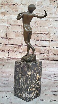 Vintage 100% Solide Bronze Garçon Fonte Statue Art Déco Sculpture Figurine