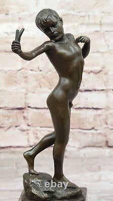 Vintage 100% Solide Bronze Garçon Fonte Statue Art Déco Sculpture Figurine