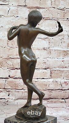 Vintage 100% Solide Bronze Garçon Fonte Statue Art Déco Sculpture Figurine