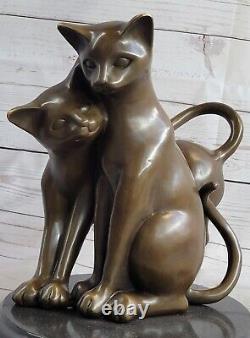 Vintage Art Déco Fonte Bronze Chat Félin Foncé Patine Élégant Sculpture
