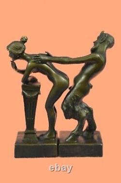 Vintage Style Bronze Art Déco Faune Satyre Serre-Livres Fonte Sculpture Par
