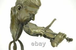Violoniste Violon Lecteur Rare Moderne Art Déco Bronze Sculpture Statue Jazz