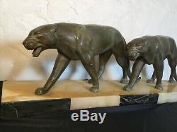 #yd# Sculpture couple pantheres lionnes epoque art deco 1930 dlg max le verrier
